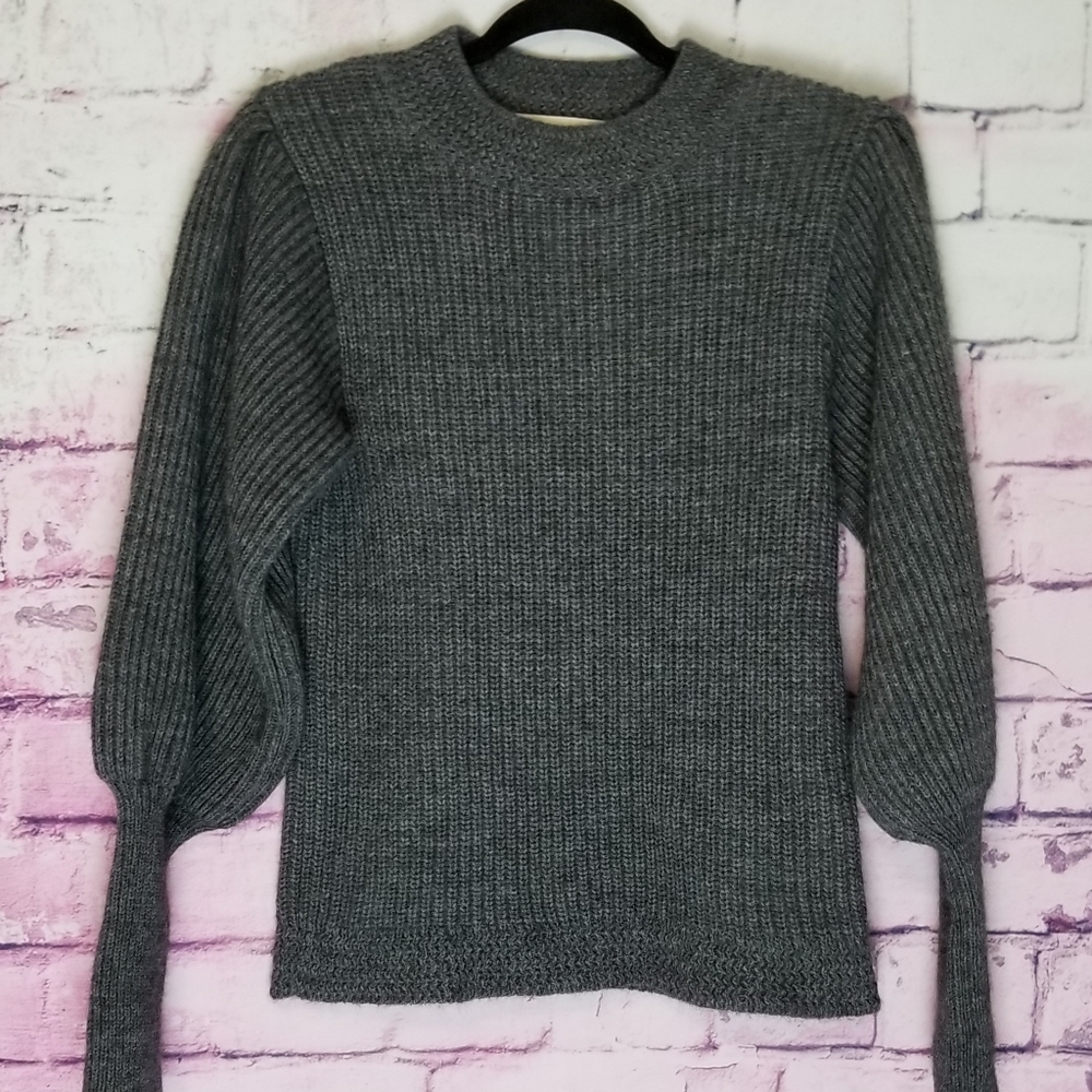 LINEAMAGLIA CHARCOAL GRAY WOOL ALPACA BALLOON SLEEVE SWEATER M